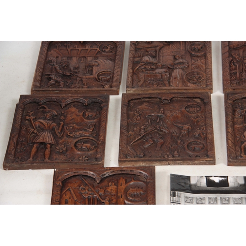 933 - A SET OF TEN 19TH CENTURY GOTHIC REVIVAL CARVED OAK PANELS - probably Flemish each depicting figures... 