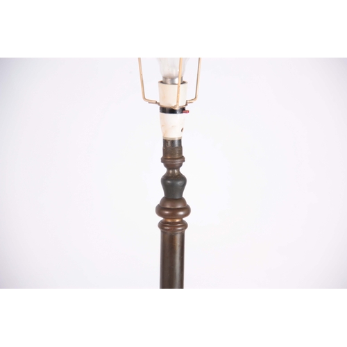 955 - A STYLISH ART NOVEAU COPPER STANDARD LAMP with stylised tulip heads and pierced shaped supports 120c... 