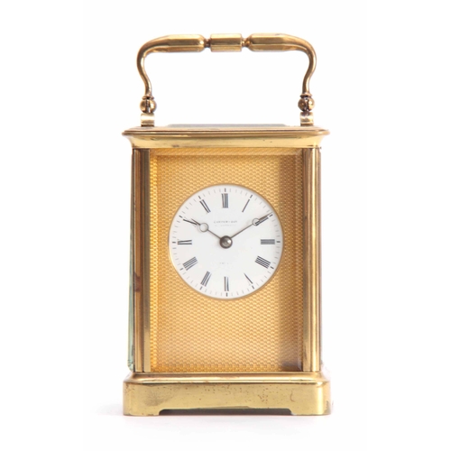 967 - A19th CENTURY FRENCH STRIKING CARRIAGE CLOCK the moulded Corniche style case inset with five bevelle... 