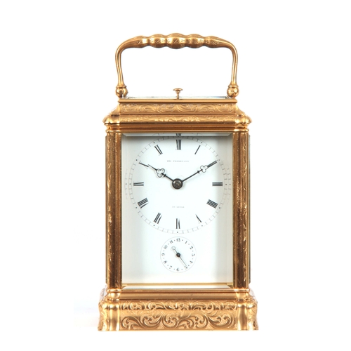 969 - A LATE 19TH CENTURY FRENCH FULLY ENGRAVED GORGE CASED REPEATING CARRIAGE CLOCK the foliate and scrol... 