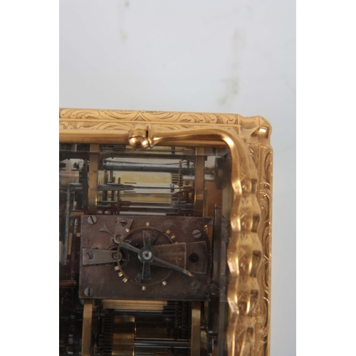 969 - A LATE 19TH CENTURY FRENCH FULLY ENGRAVED GORGE CASED REPEATING CARRIAGE CLOCK the foliate and scrol... 