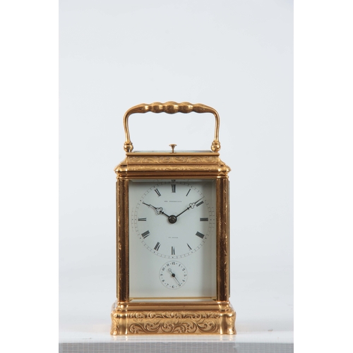 969 - A LATE 19TH CENTURY FRENCH FULLY ENGRAVED GORGE CASED REPEATING CARRIAGE CLOCK the foliate and scrol... 