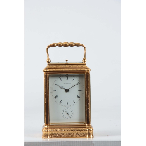 969 - A LATE 19TH CENTURY FRENCH FULLY ENGRAVED GORGE CASED REPEATING CARRIAGE CLOCK the foliate and scrol... 