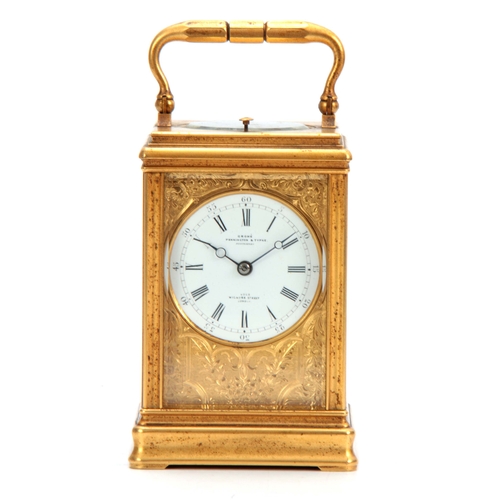 972 - DROCOURT No 9827 A 19TH CENTURY FRENCH  GILT BRASS CARRIAGE CLOCK REPEATER RETAILED BY GROHE WIGMORE... 