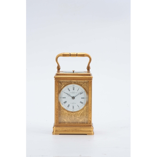 972 - DROCOURT No 9827 A 19TH CENTURY FRENCH  GILT BRASS CARRIAGE CLOCK REPEATER RETAILED BY GROHE WIGMORE... 