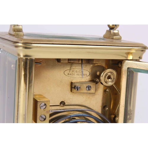 973 - RICHARD & CO. PARIS A LATE 19TH CENTURY FRENCH BRASS EIGHT-DAY STRIKING CARRIAGE CLOCK with enam... 