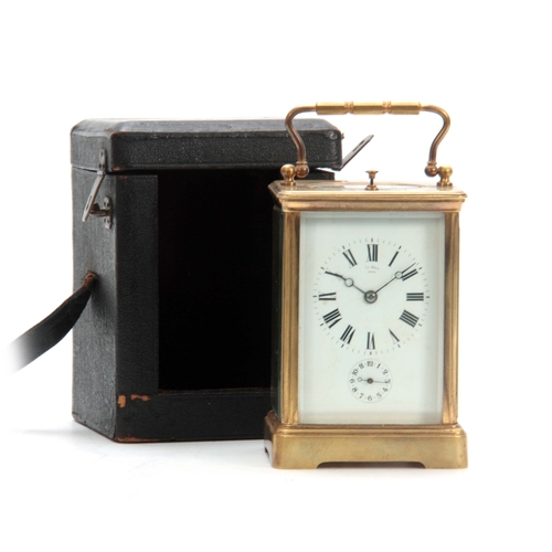 977 - A LATE 19th CENTURY FRENCH GRAND SONNERIE REPEATING CARRIAGE CLOCK the brass corniche case enclosing... 