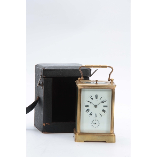 977 - A LATE 19th CENTURY FRENCH GRAND SONNERIE REPEATING CARRIAGE CLOCK the brass corniche case enclosing... 