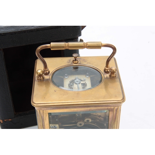 977 - A LATE 19th CENTURY FRENCH GRAND SONNERIE REPEATING CARRIAGE CLOCK the brass corniche case enclosing... 