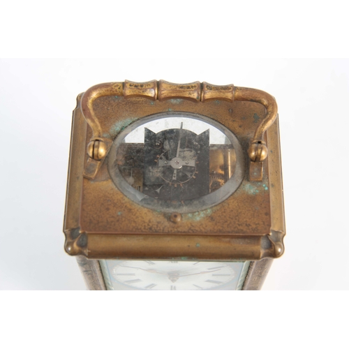 982 - A 19TH CENTURY FRENCH GILT BRASS GORGE CASE REPEATING CARRIAGE CLOCK WITH ALARM the Sevres style por... 