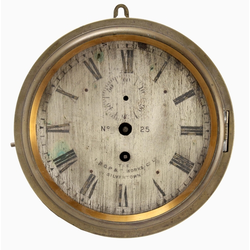 983 - A LATE 19th CENTURY BRASS BULKHEAD CLOCK the drum style case enclosing a 7” silvered engraved dial w... 