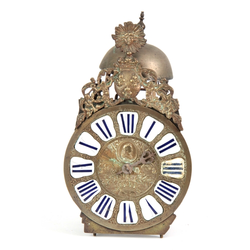 987 - AN 18TH CENTURY FRENCH LANTERN CLOCK with embossed 8.5