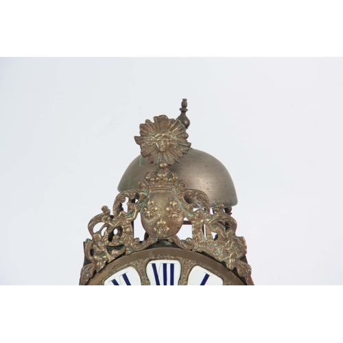 987 - AN 18TH CENTURY FRENCH LANTERN CLOCK with embossed 8.5