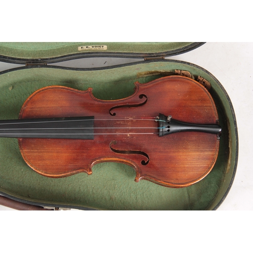 767 - AN ANTIQUE VIOLIN length of back 36cm - sold in a viola case with a bow.