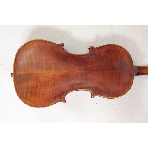 767 - AN ANTIQUE VIOLIN length of back 36cm - sold in a viola case with a bow.