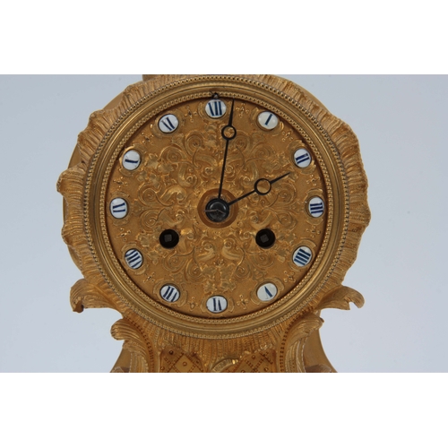 1090 - VINCENT. A MID 19tH CENTURY FRENCH ORMOLU MANTEL CLOCK RETAILED BY KLAFTENBERGER, PARIS the gilt roc... 