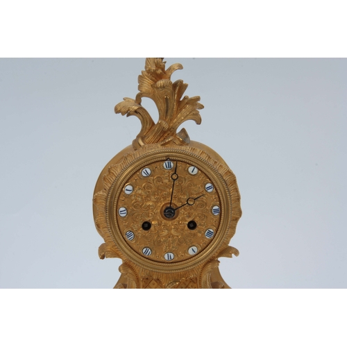 1090 - VINCENT. A MID 19tH CENTURY FRENCH ORMOLU MANTEL CLOCK RETAILED BY KLAFTENBERGER, PARIS the gilt roc... 