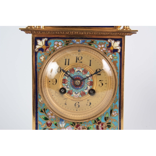 1094 - A LATE 19TH CENTURY FRENCH GILT BRASS AND CHAMPLEVE ENAMEL MANTEL CLOCK with moulded edge stepped ba... 