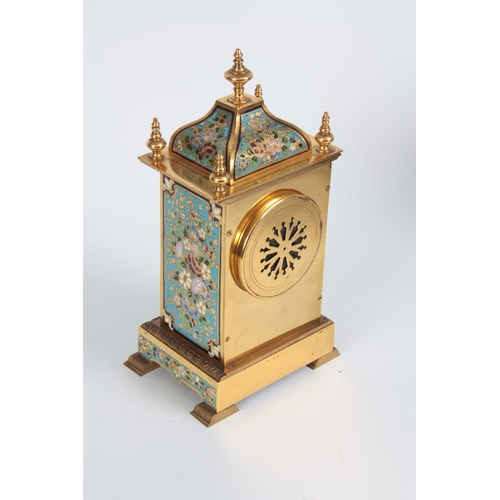 1094 - A LATE 19TH CENTURY FRENCH GILT BRASS AND CHAMPLEVE ENAMEL MANTEL CLOCK with moulded edge stepped ba... 