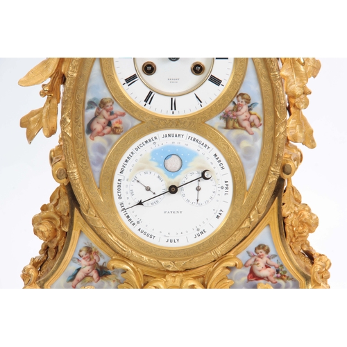 1097 - A LATE 19TH CENTURY FRENCH ORMOLU AND PORCELAIN PANELLED MANTEL CLOCK WITH PERPETUAL CALENDAR the ca... 