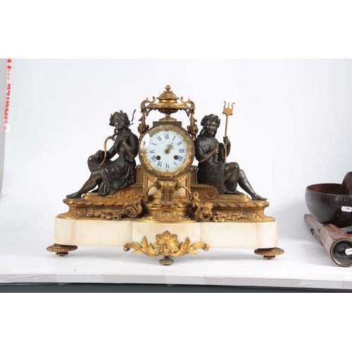 1100 - MAX H. STOPP. PARIS. A LATE 19th CENTURY BRONZE, ORMOLU, AND MARBLE FIGURAL MANTEL CLOCK the case su... 