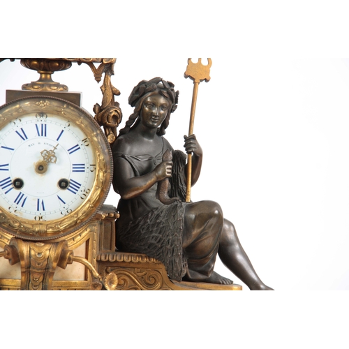 1100 - MAX H. STOPP. PARIS. A LATE 19th CENTURY BRONZE, ORMOLU, AND MARBLE FIGURAL MANTEL CLOCK the case su... 