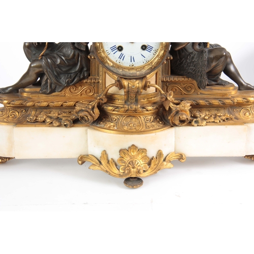 1100 - MAX H. STOPP. PARIS. A LATE 19th CENTURY BRONZE, ORMOLU, AND MARBLE FIGURAL MANTEL CLOCK the case su... 