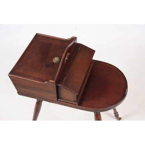 1117 - A 19TH CENTURY MAHOGANY BUTLERS CUTLERY STAND with a hinged compartment to one side, shaped carrying... 