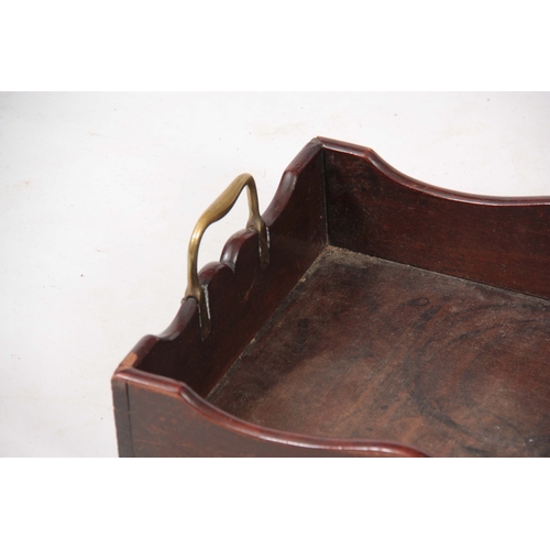 1121 - A GEORGE III MAHOGANY LIBRARY TRAY with shaped raised sides and fitted brass carrying handles 51cm 3... 