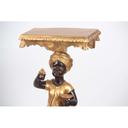 1129 - A PAIR OF 19TH CENTURY STYLE REPRODUCTION GILT GESSO JARDINIERE STANDS with Blackamoor figural stems... 