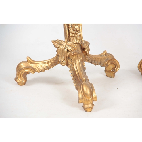 1129 - A PAIR OF 19TH CENTURY STYLE REPRODUCTION GILT GESSO JARDINIERE STANDS with Blackamoor figural stems... 