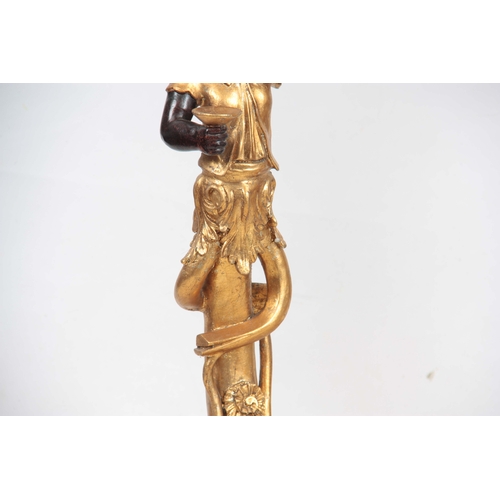 1129 - A PAIR OF 19TH CENTURY STYLE REPRODUCTION GILT GESSO JARDINIERE STANDS with Blackamoor figural stems... 