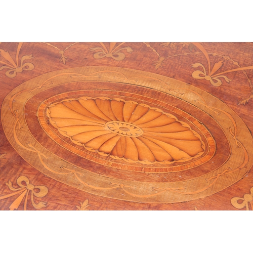 1132 - A 19TH CENTURY INLAID MAHOGANY OVAL TRAY with brass side handles and wavey edge gallery 71cm wide 46... 