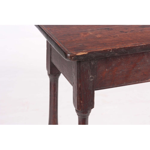 1134 - A 18TH CENTURY JOINED OAK STOOL with nailed top on a slender splayed baluster turned base with raise... 