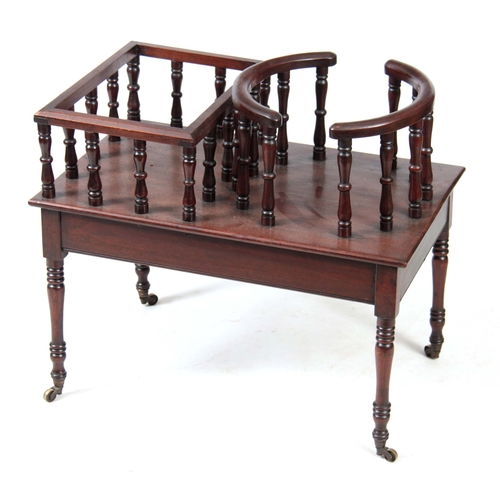 1155 - A LATE GEORGIAN MAHOGANY PORTABLE BUTLERS STAND with divided top for plates and cutlery; standing on... 