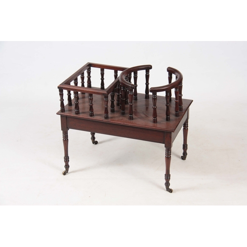 1155 - A LATE GEORGIAN MAHOGANY PORTABLE BUTLERS STAND with divided top for plates and cutlery; standing on... 