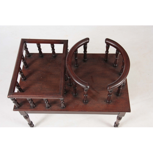 1155 - A LATE GEORGIAN MAHOGANY PORTABLE BUTLERS STAND with divided top for plates and cutlery; standing on... 