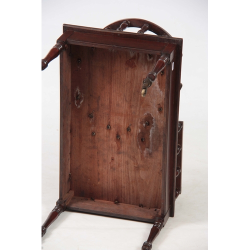 1155 - A LATE GEORGIAN MAHOGANY PORTABLE BUTLERS STAND with divided top for plates and cutlery; standing on... 