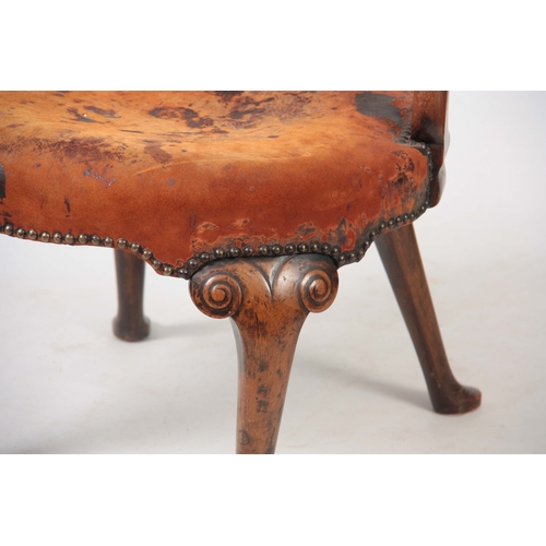 1156 - AN EARLY 20TH CENTURY WALNUT OPEN ARMCHAIR IN THE MANER OF GILLOWS with figured shaped back splat, s... 