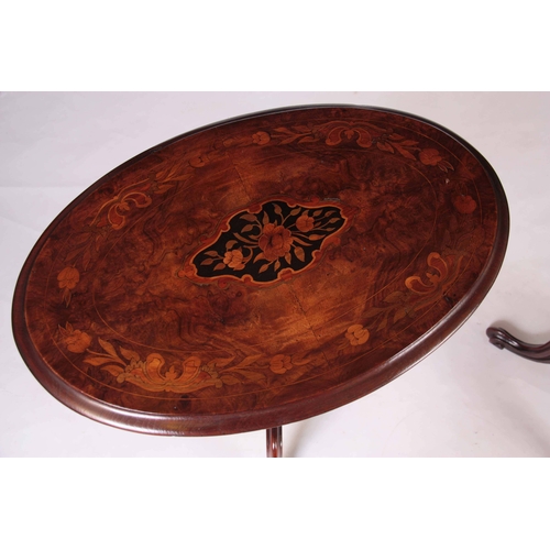 1157 - A NEAR PAIR OF VICTORIAN MARQUETRY INLAID BURR WALNUT OCCASIONAL TABLES the oval tops decorated with... 