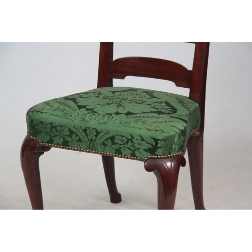 1167 - An unusual George I ladder back Walnut SIDE CHAIR the emerald green florally upholstered seat with p... 