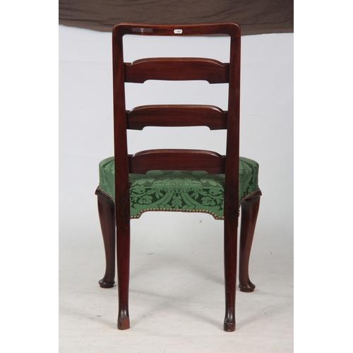 1167 - An unusual George I ladder back Walnut SIDE CHAIR the emerald green florally upholstered seat with p... 