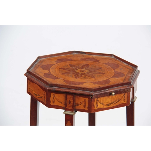 1169 - A GEORGE III SHERATON STYLE INLAID MAHOGANY AND SATINWOOD OCTAGONAL KETTLESTAND with floral inlaid d... 