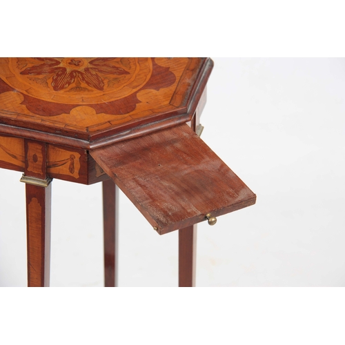 1169 - A GEORGE III SHERATON STYLE INLAID MAHOGANY AND SATINWOOD OCTAGONAL KETTLESTAND with floral inlaid d... 