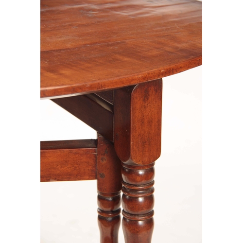 1173 - AN 18TH CENTURY CHERRY WOOD FOLDING COACHING TABLE with oval plank top above a ring turned hinged ba... 