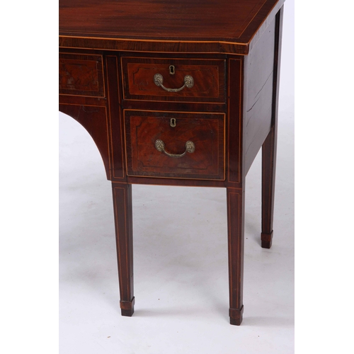 1174 - A GEORGE III BOXWOOD STRUNG AND ROSEWOOD CROSSBANDED INLAID MAHOGANY SHALLOW BOW FRONT SIDEBOARD OR ... 