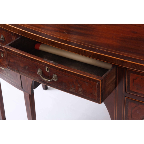 1174 - A GEORGE III BOXWOOD STRUNG AND ROSEWOOD CROSSBANDED INLAID MAHOGANY SHALLOW BOW FRONT SIDEBOARD OR ... 