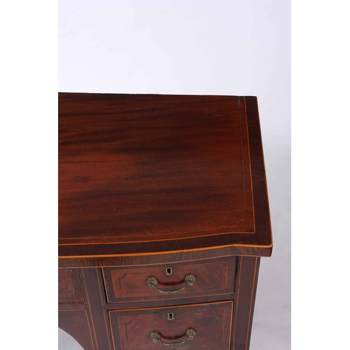 1174 - A GEORGE III BOXWOOD STRUNG AND ROSEWOOD CROSSBANDED INLAID MAHOGANY SHALLOW BOW FRONT SIDEBOARD OR ... 