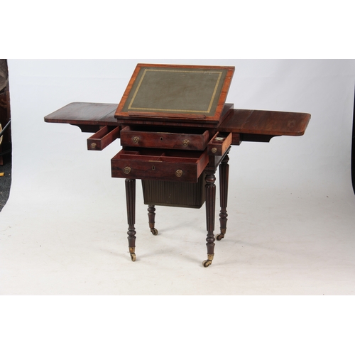 1183 - A good George IV Rosewood combined freestanding fall leaf WORK/WRITING TABLE in the manor of Gi... 