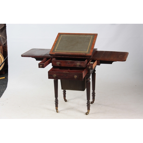 1183 - A good George IV Rosewood combined freestanding fall leaf WORK/WRITING TABLE in the manor of Gi... 